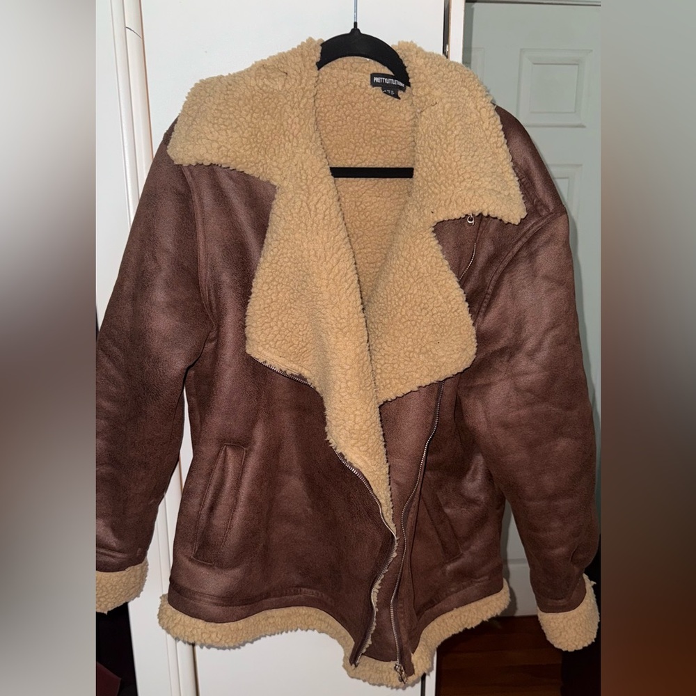 PrettyLittleThing Tan Shearling Jacket